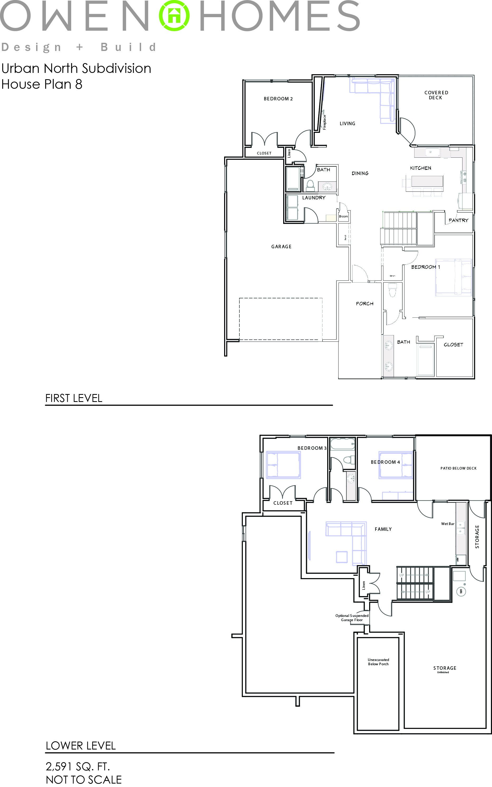 Urban North - House Plan 8 showing main and lower level floorplans